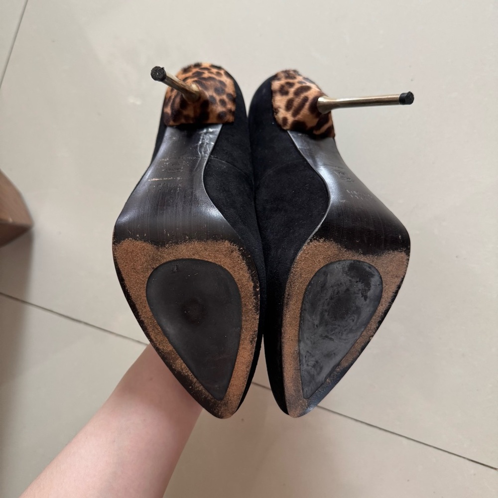 CLOSET SALE | Stuart Weitzman Black Suede with Leopard Print Heels - Picture 9 of 9